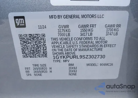 2025 Cadillac Lyriq Sport 1 Rwd из США, поврежденный, VIN 1GYKPURL9SZ302730